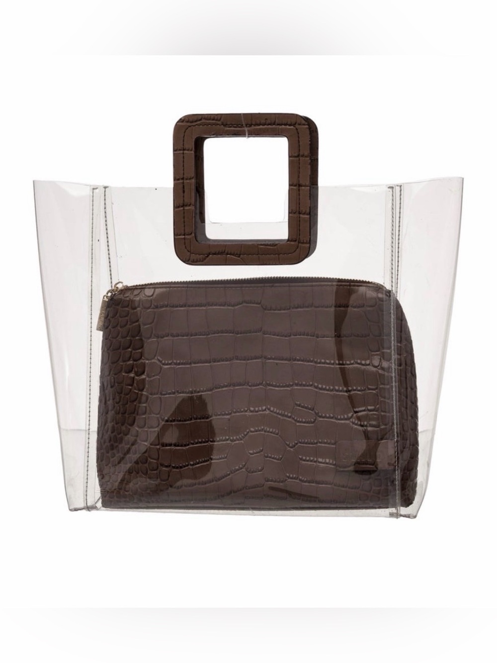 Gorgeous large STAUD Clear PVC Tote with Brown Croc Pouch EUC